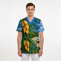 Hawaiian Mango Tropical Beach Scrub Top Scenic Island Nature Exotic Fruit Graphic