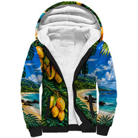 Hawaiian Mango Tropical Beach Sherpa Hoodie Scenic Island Nature Exotic Fruit Graphic
