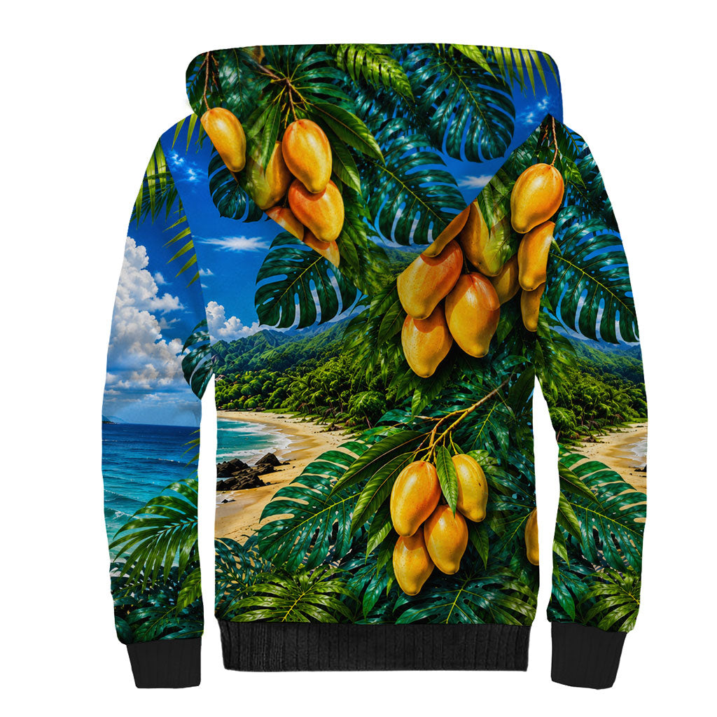 Hawaiian Mango Tropical Beach Sherpa Hoodie Scenic Island Nature Exotic Fruit Graphic