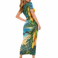 Hawaiian Mango Tropical Beach Short Sleeve Bodycon Dress Scenic Island Nature Exotic Fruit Graphic