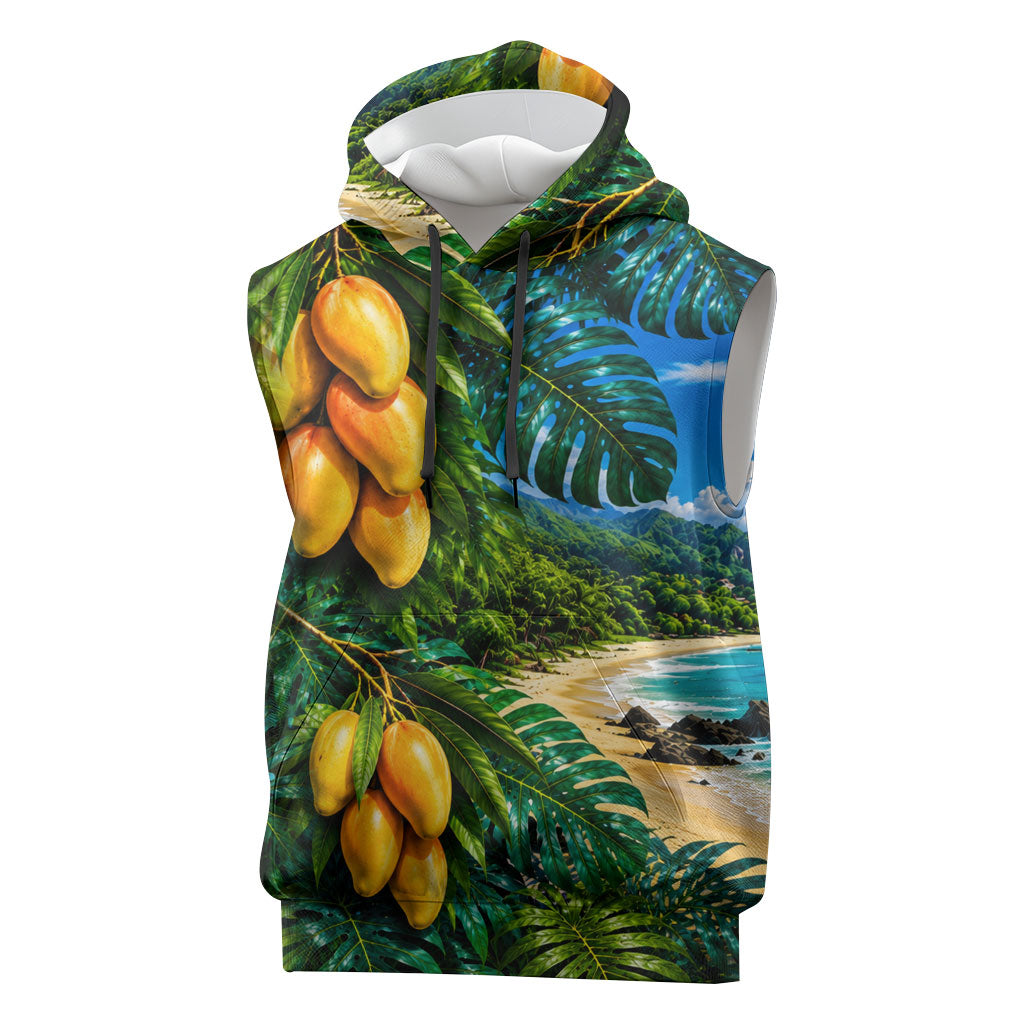 Hawaiian Mango Tropical Beach Sleeveless Hoodie Scenic Island Nature Exotic Fruit Graphic