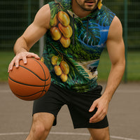 Hawaiian Mango Tropical Beach Sleeveless Hoodie Scenic Island Nature Exotic Fruit Graphic