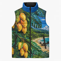 Hawaiian Mango Tropical Beach Sleeveless Puffer Jacket Scenic Island Nature Exotic Fruit Graphic