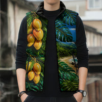 Hawaiian Mango Tropical Beach Sleeveless Puffer Jacket Scenic Island Nature Exotic Fruit Graphic