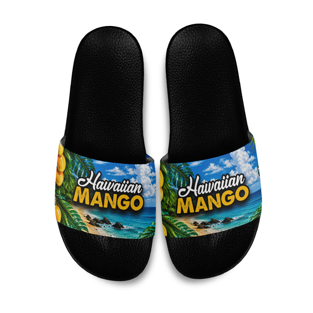 Hawaiian Mango Tropical Beach Slide Sandals Scenic Island Nature Exotic Fruit Graphic