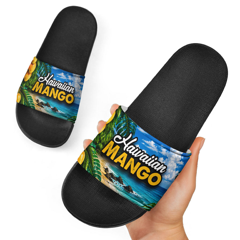 Hawaiian Mango Tropical Beach Slide Sandals Scenic Island Nature Exotic Fruit Graphic