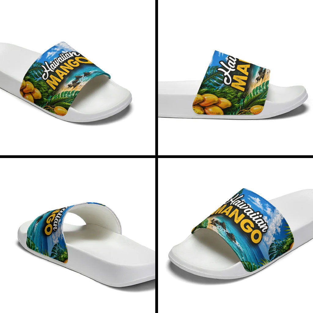 Hawaiian Mango Tropical Beach Slide Sandals Scenic Island Nature Exotic Fruit Graphic