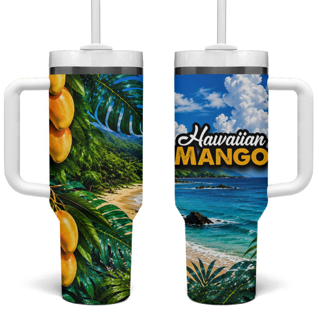 Hawaiian Mango Tropical Beach Tumbler With Handle Scenic Island Nature Exotic Fruit Graphic