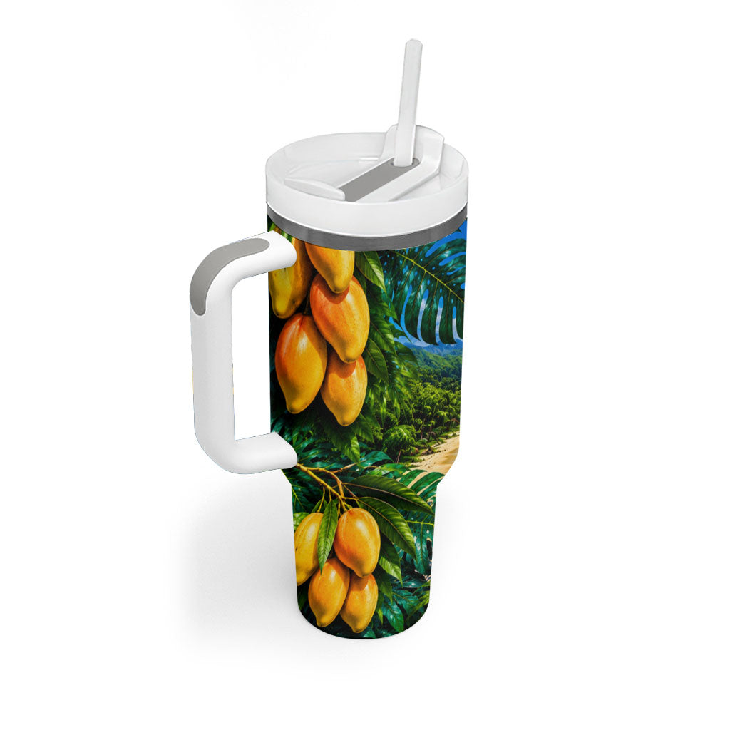 Hawaiian Mango Tropical Beach Tumbler With Handle Scenic Island Nature Exotic Fruit Graphic
