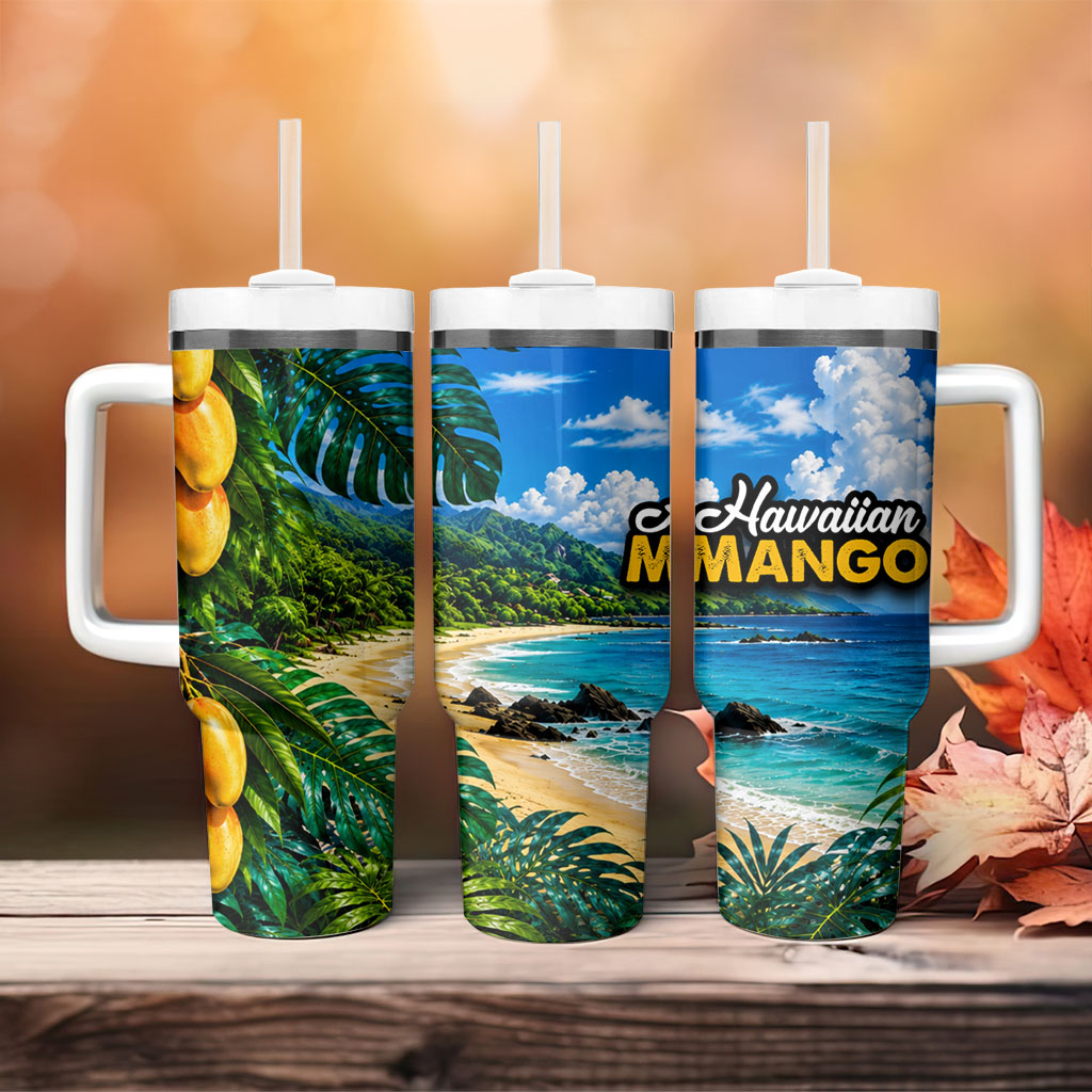 Hawaiian Mango Tropical Beach Tumbler With Handle Scenic Island Nature Exotic Fruit Graphic