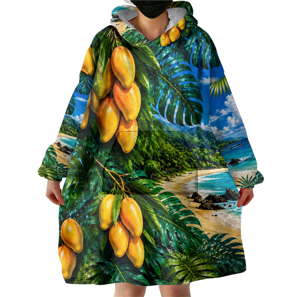 Hawaiian Mango Tropical Beach Wearable Blanket Hoodie Scenic Island Nature Exotic Fruit Graphic