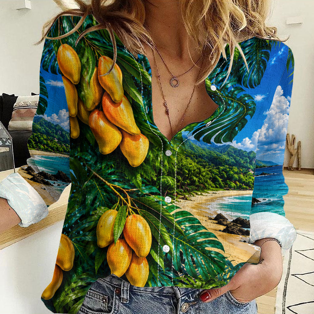 Hawaiian Mango Tropical Beach Women Casual Shirt Scenic Island Nature Exotic Fruit Graphic