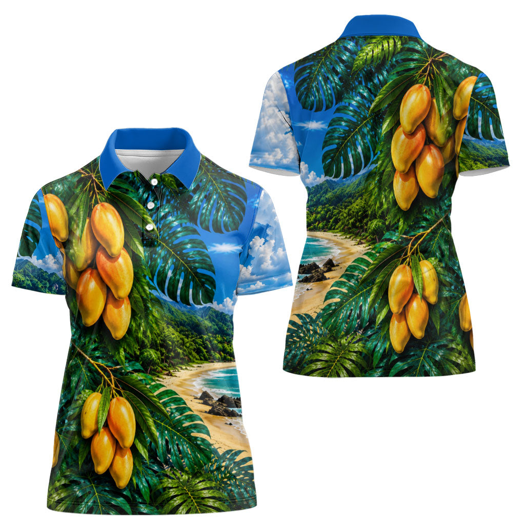 Hawaiian Mango Tropical Beach Women Polo Shirt Scenic Island Nature Exotic Fruit Graphic
