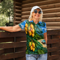 Hawaiian Mango Tropical Beach Women Polo Shirt Scenic Island Nature Exotic Fruit Graphic