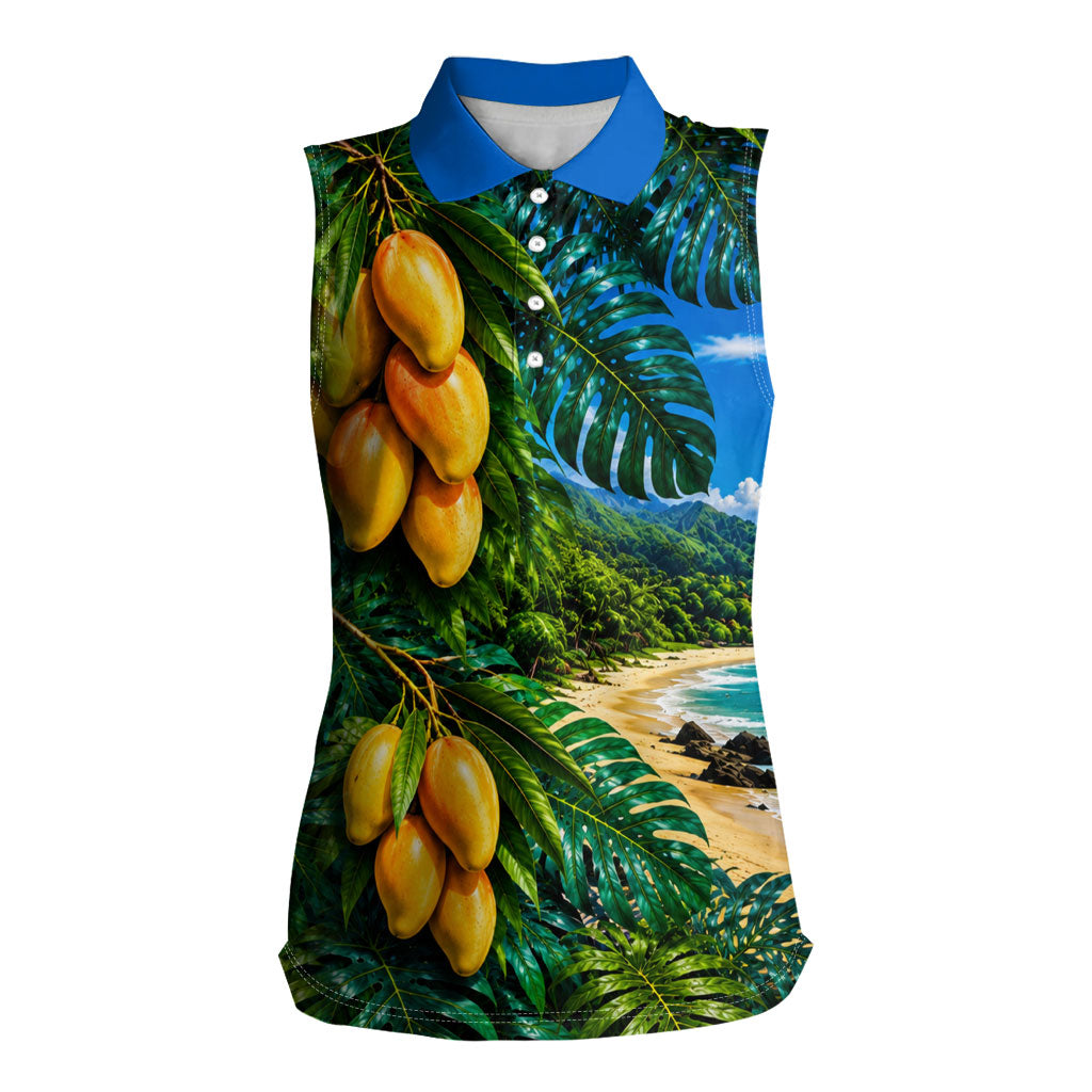 Hawaiian Mango Tropical Beach Women Sleeveless Polo Shirt Scenic Island Nature Exotic Fruit Graphic