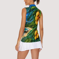 Hawaiian Mango Tropical Beach Women Sleeveless Polo Shirt Scenic Island Nature Exotic Fruit Graphic