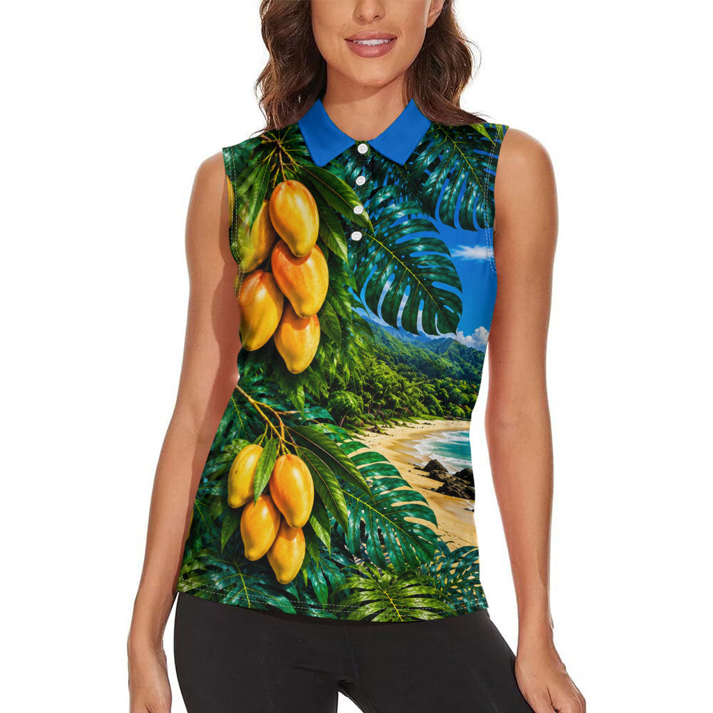 Hawaiian Mango Tropical Beach Women Sleeveless Polo Shirt Scenic Island Nature Exotic Fruit Graphic