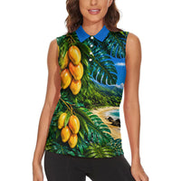 Hawaiian Mango Tropical Beach Women Sleeveless Polo Shirt Scenic Island Nature Exotic Fruit Graphic