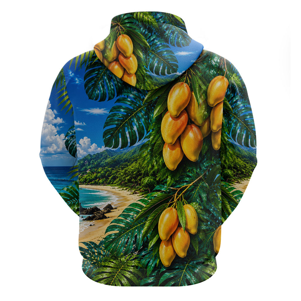 Hawaiian Mango Tropical Beach Zip Hoodie Scenic Island Nature Exotic Fruit Graphic
