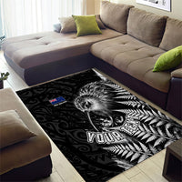 Personalized New Zealand Kiwi Bird Area Rug Grunge Maori Tribal Pattern Silver Fern