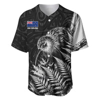 Personalized New Zealand Kiwi Bird Baseball Jersey Grunge Maori Tribal Pattern Silver Fern