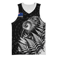 Personalized New Zealand Kiwi Bird Basketball Jersey Grunge Maori Tribal Pattern Silver Fern