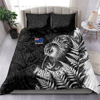 Personalized New Zealand Kiwi Bird Bedding Set Grunge Maori Tribal Pattern Silver Fern