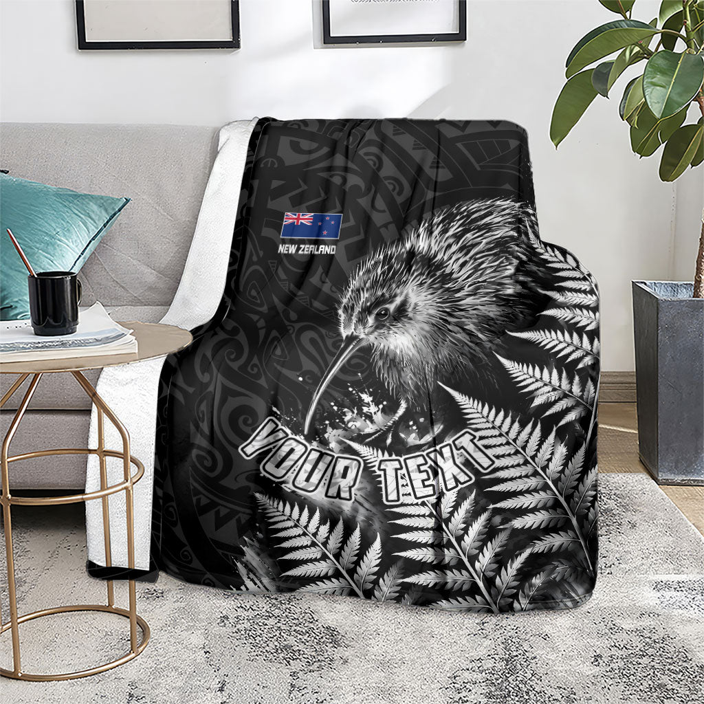Personalized New Zealand Kiwi Bird Blanket Grunge Maori Tribal Pattern Silver Fern