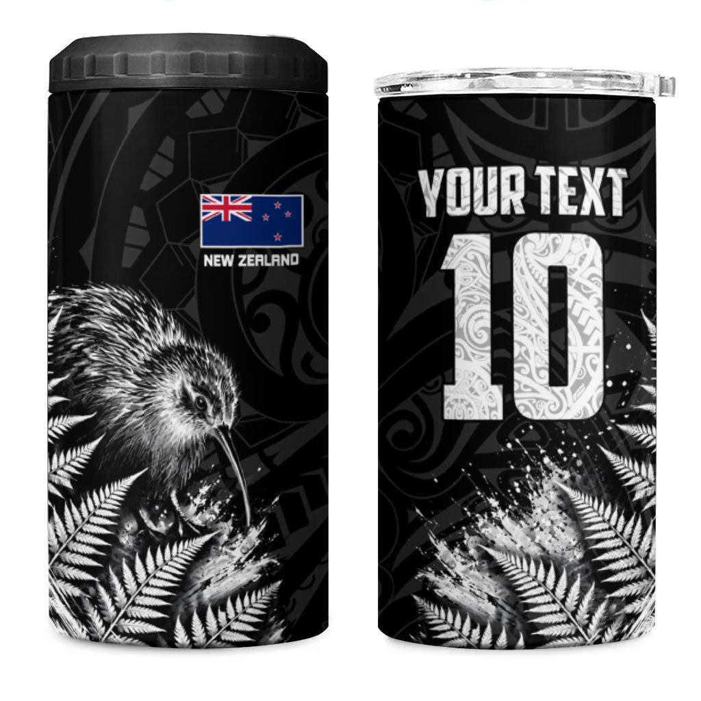 Personalized New Zealand Kiwi Bird 4 in 1 Can Cooler Tumbler Grunge Maori Tribal Pattern Silver Fern
