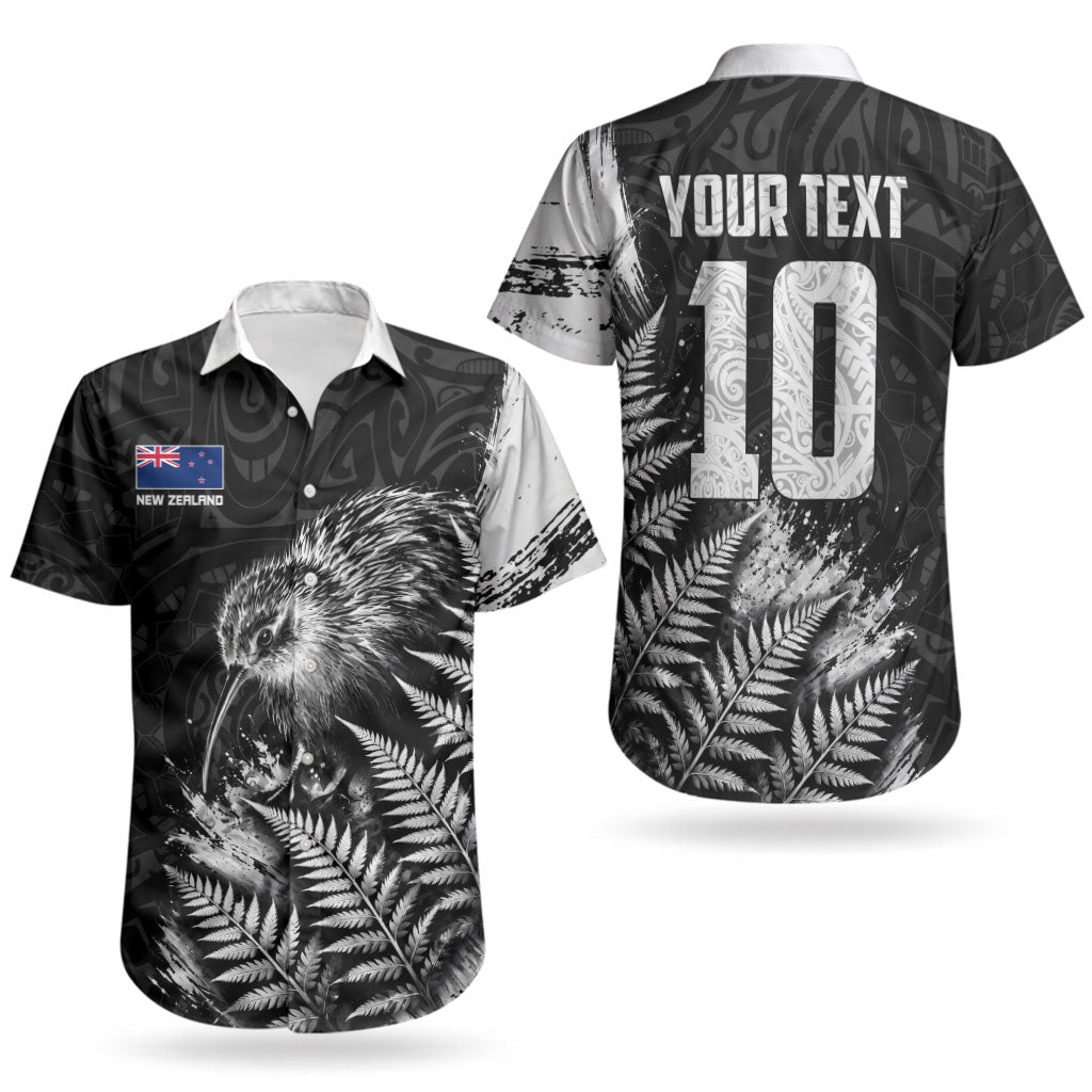 Personalized New Zealand Kiwi Bird Couples Matching Off Shoulder Short Dress and Hawaiian Shirt Grunge Maori Tribal Pattern Silver Fern