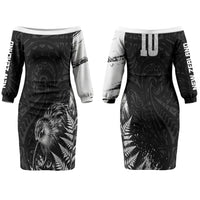 Personalized New Zealand Kiwi Bird Couples Matching Off The Shoulder Long Sleeve Dress and Hawaiian Shirt Grunge Maori Tribal Pattern Silver Fern
