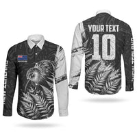 Personalized New Zealand Kiwi Bird Couples Matching Short Sleeve Bodycon Dress and Long Sleeve Button Shirt Grunge Maori Tribal Pattern Silver Fern