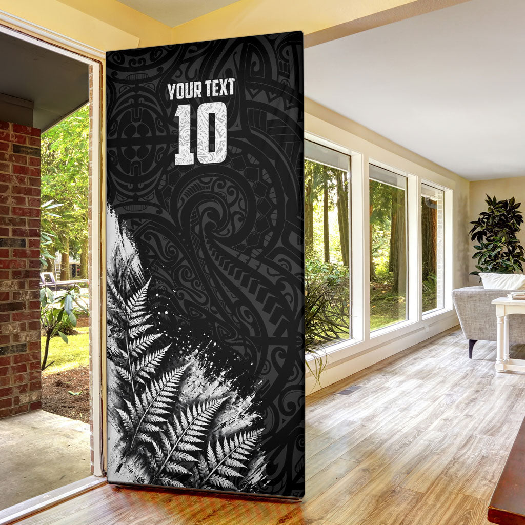 Personalized New Zealand Kiwi Bird Door Cover Grunge Maori Tribal Pattern Silver Fern