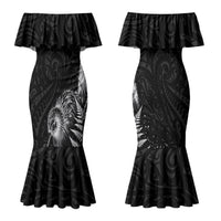 Personalized New Zealand Kiwi Bird Family Matching Mermaid Dress and Hawaiian Shirt Grunge Maori Tribal Pattern Silver Fern