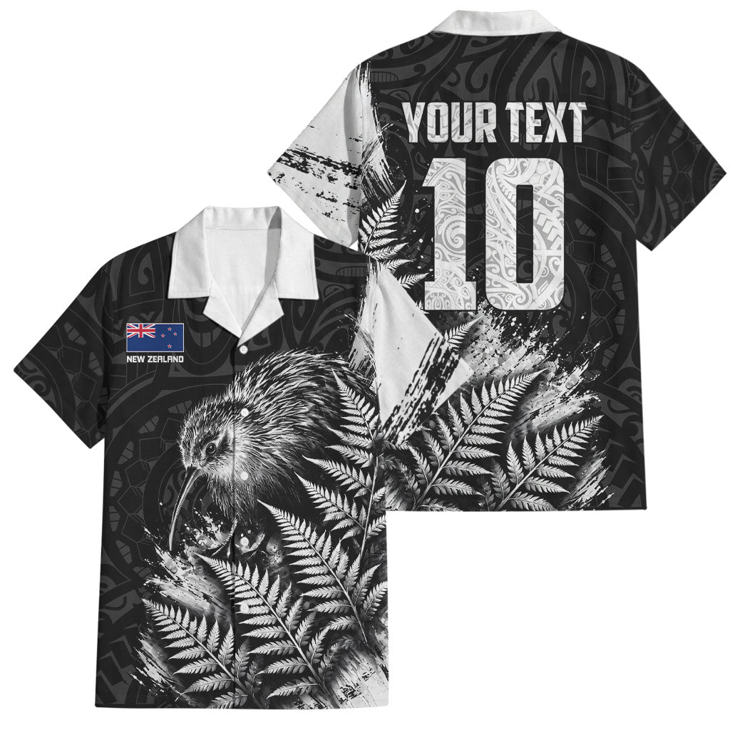 Personalized New Zealand Kiwi Bird Family Matching Off Shoulder Short Dress and Hawaiian Shirt Grunge Maori Tribal Pattern Silver Fern