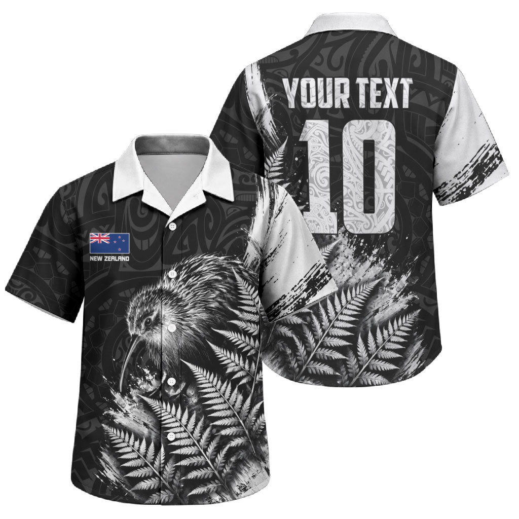 Personalized New Zealand Kiwi Bird Family Matching Puletasi and Hawaiian Shirt Grunge Maori Tribal Pattern Silver Fern
