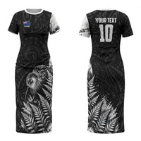Personalized New Zealand Kiwi Bird Family Matching Short Sleeve Bodycon Dress and Hawaiian Shirt Grunge Maori Tribal Pattern Silver Fern