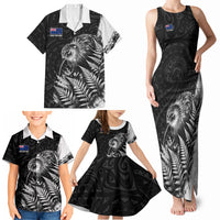 Personalized New Zealand Kiwi Bird Family Matching Tank Maxi Dress and Hawaiian Shirt Grunge Maori Tribal Pattern Silver Fern