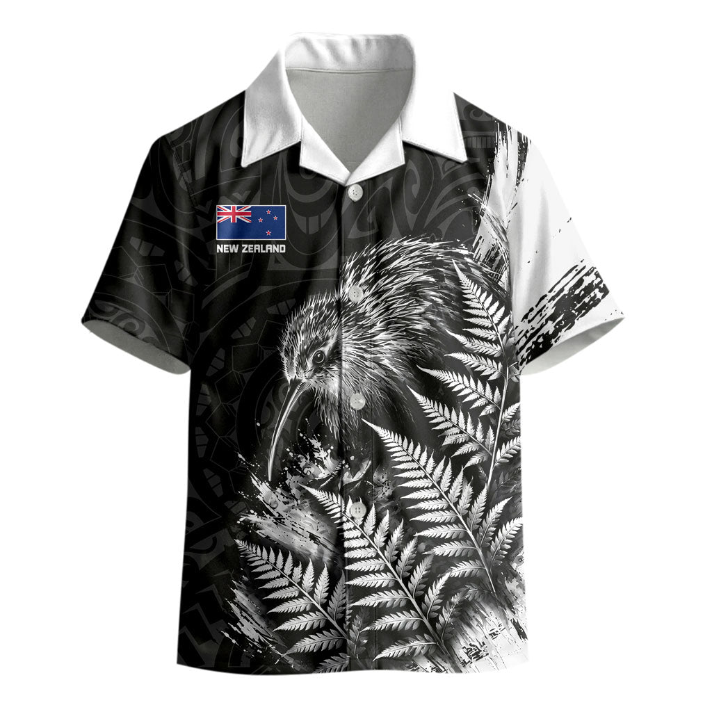 Personalized New Zealand Kiwi Bird Kid Hawaiian Shirt Grunge Maori Tribal Pattern Silver Fern
