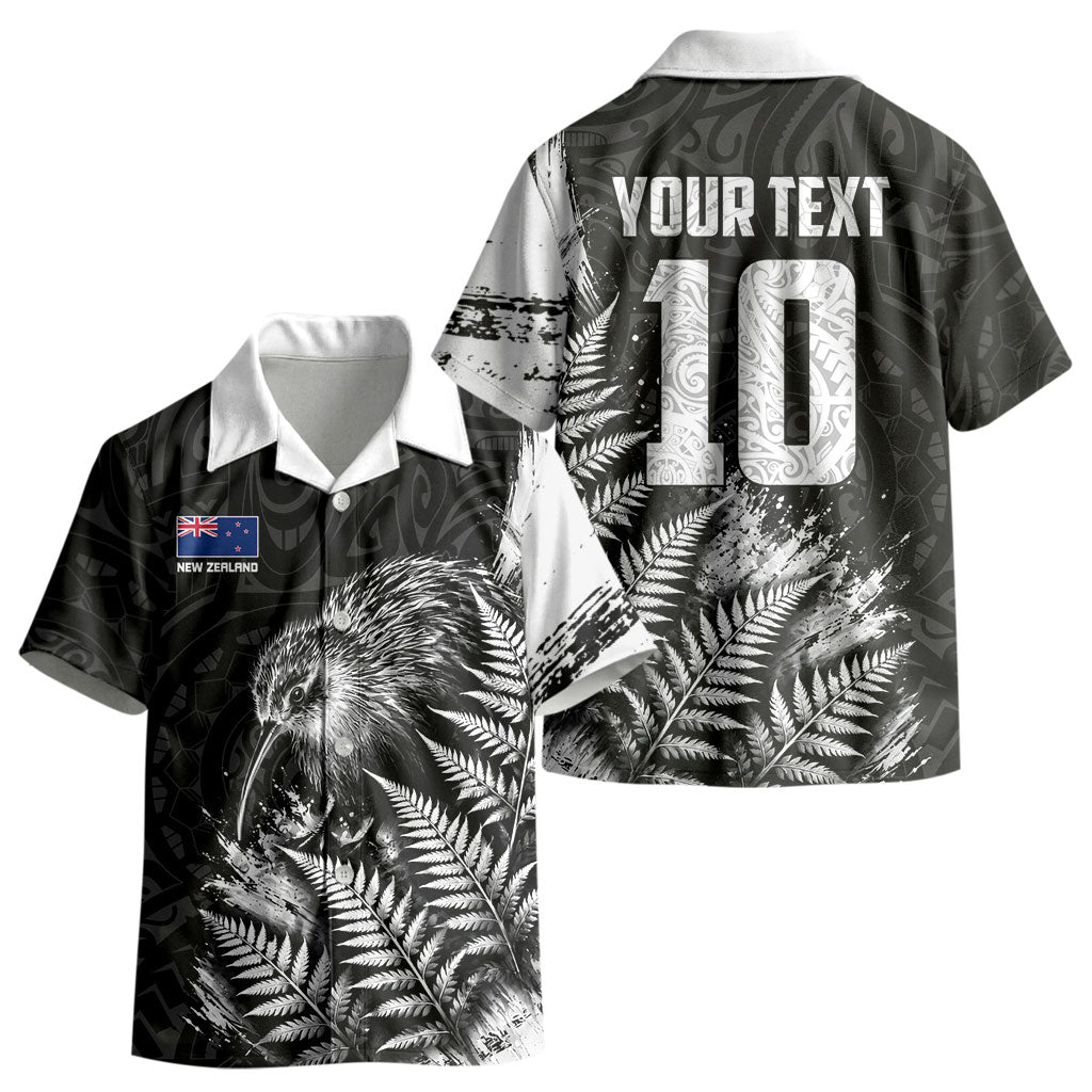 Personalized New Zealand Kiwi Bird Kid Hawaiian Shirt Grunge Maori Tribal Pattern Silver Fern