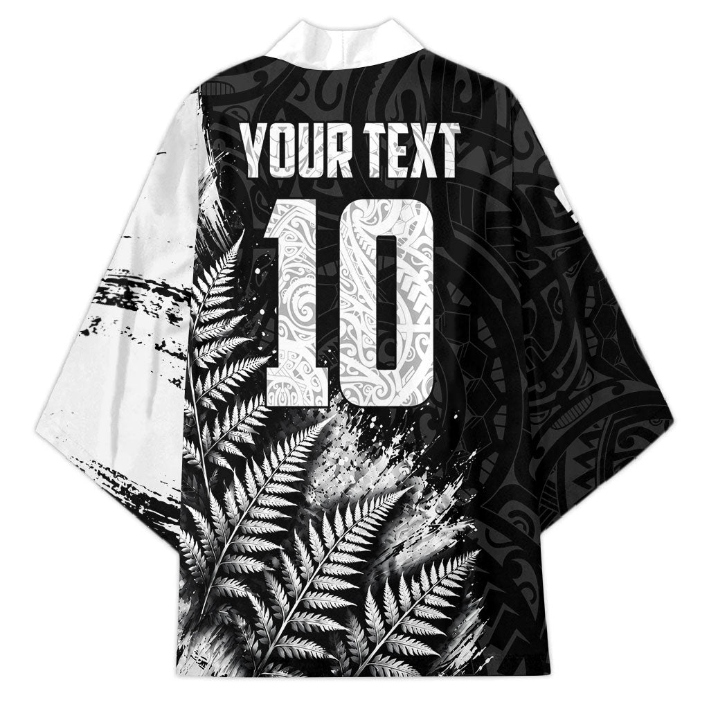 Personalized New Zealand Kiwi Bird Kimono Grunge Maori Tribal Pattern Silver Fern