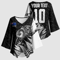 Personalized New Zealand Kiwi Bird Kimono Sleeve Blouse Grunge Maori Tribal Pattern Silver Fern