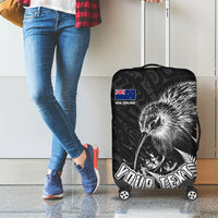Personalized New Zealand Kiwi Bird Luggage Cover Grunge Maori Tribal Pattern Silver Fern