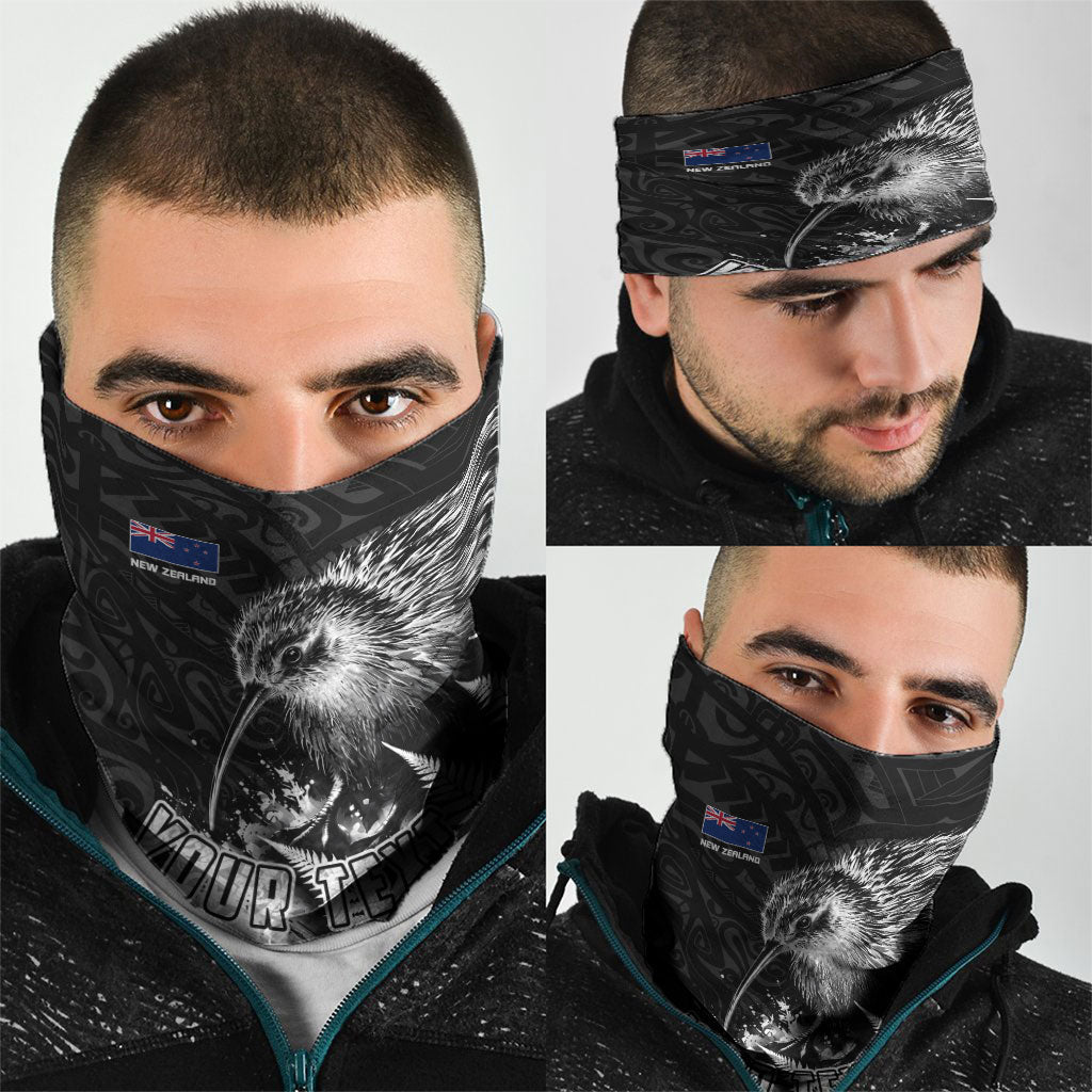Personalized New Zealand Kiwi Bird Neck Gaiter Grunge Maori Tribal Pattern Silver Fern