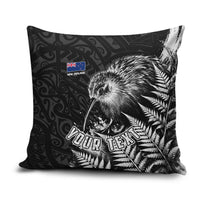 Personalized New Zealand Kiwi Bird Pillow Cover Grunge Maori Tribal Pattern Silver Fern