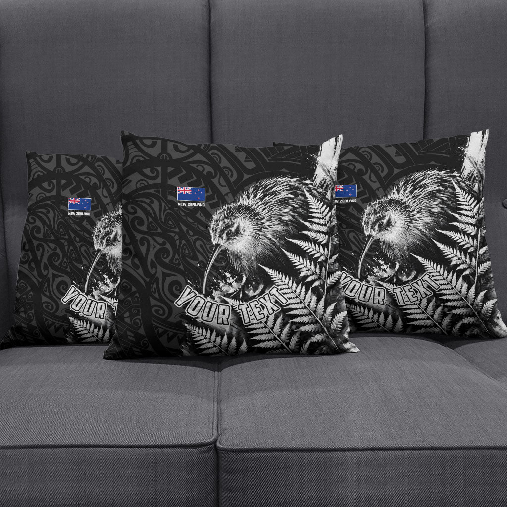 Personalized New Zealand Kiwi Bird Pillow Cover Grunge Maori Tribal Pattern Silver Fern