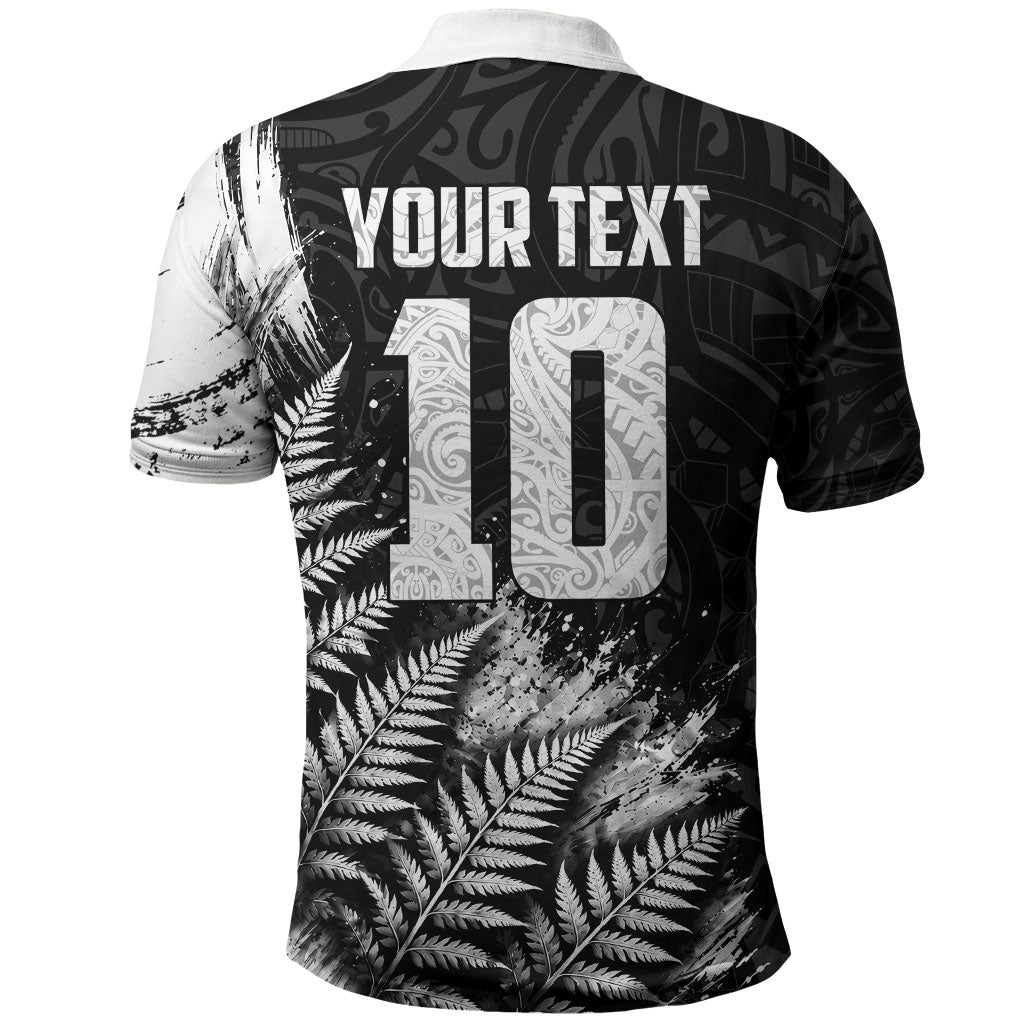 Personalized New Zealand Kiwi Bird Polo Shirt Grunge Maori Tribal Pattern Silver Fern