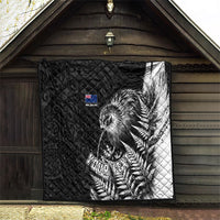 Personalized New Zealand Kiwi Bird Quilt Grunge Maori Tribal Pattern Silver Fern