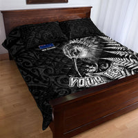 Personalized New Zealand Kiwi Bird Quilt Bed Set Grunge Maori Tribal Pattern Silver Fern