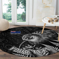 Personalized New Zealand Kiwi Bird Round Carpet Grunge Maori Tribal Pattern Silver Fern